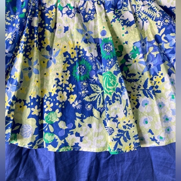 Talbots Cotton Tie Waist Button-Down Split Neck Yellow/Blue Floral Dress Size 4 - Picture 10 of 16